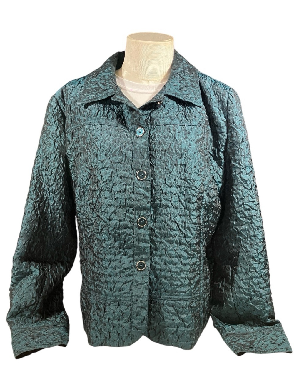 Vintage 90’s Erin London Teal Crinkle Textured Jacket Shacket Petite XL